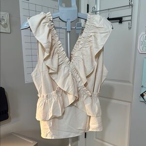 SHEIN Cream Ruffled Peplum Blouse